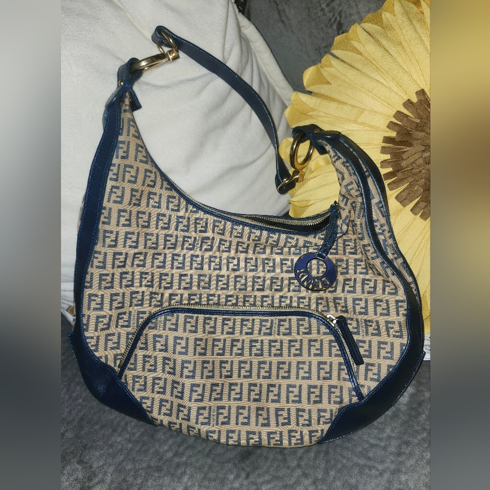 FENDI Zucchino Canvas Hobo Shoulder Bag